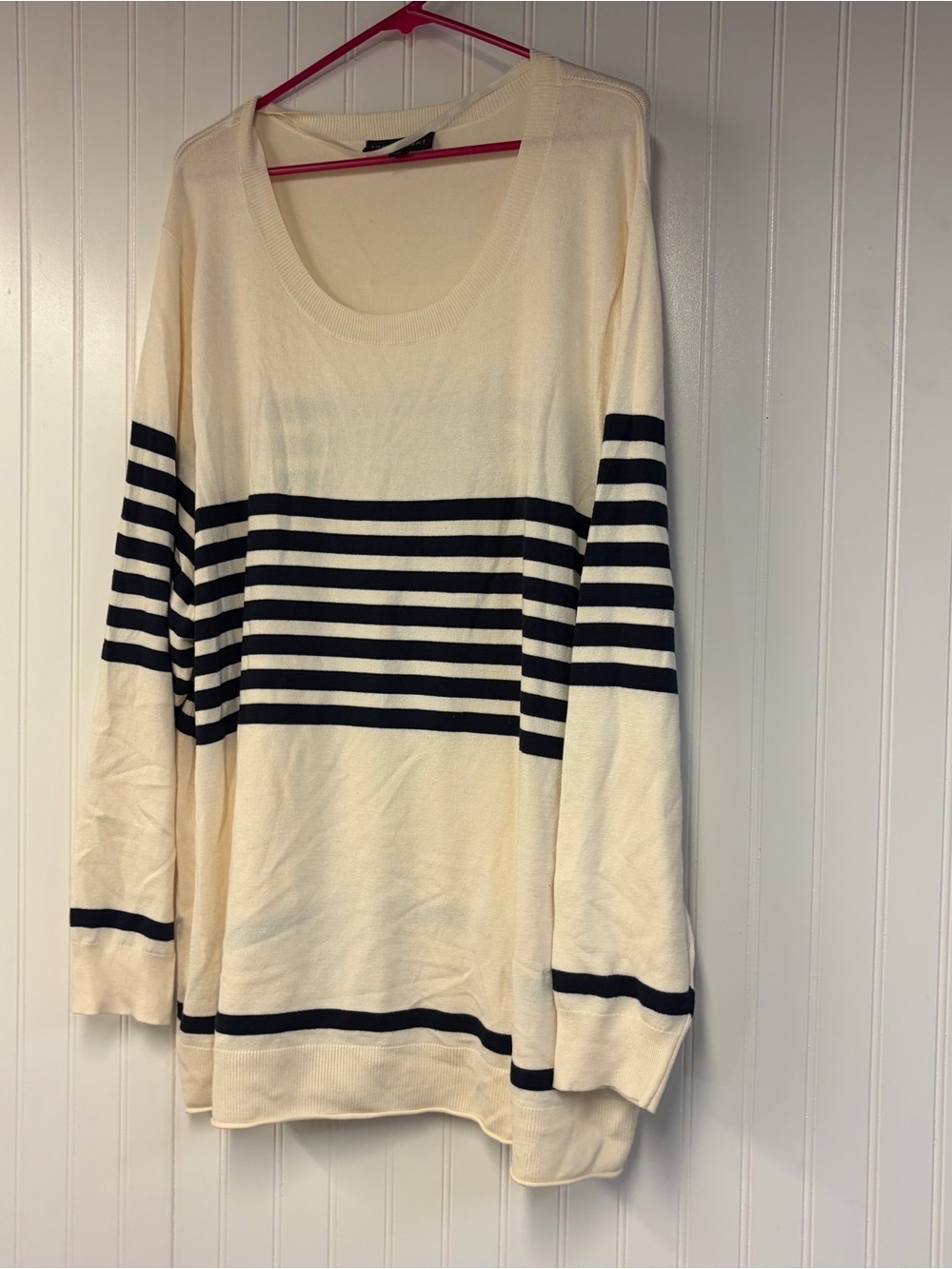 Lane Bryant Cream Striped Scoop Neck Sweater 26/28